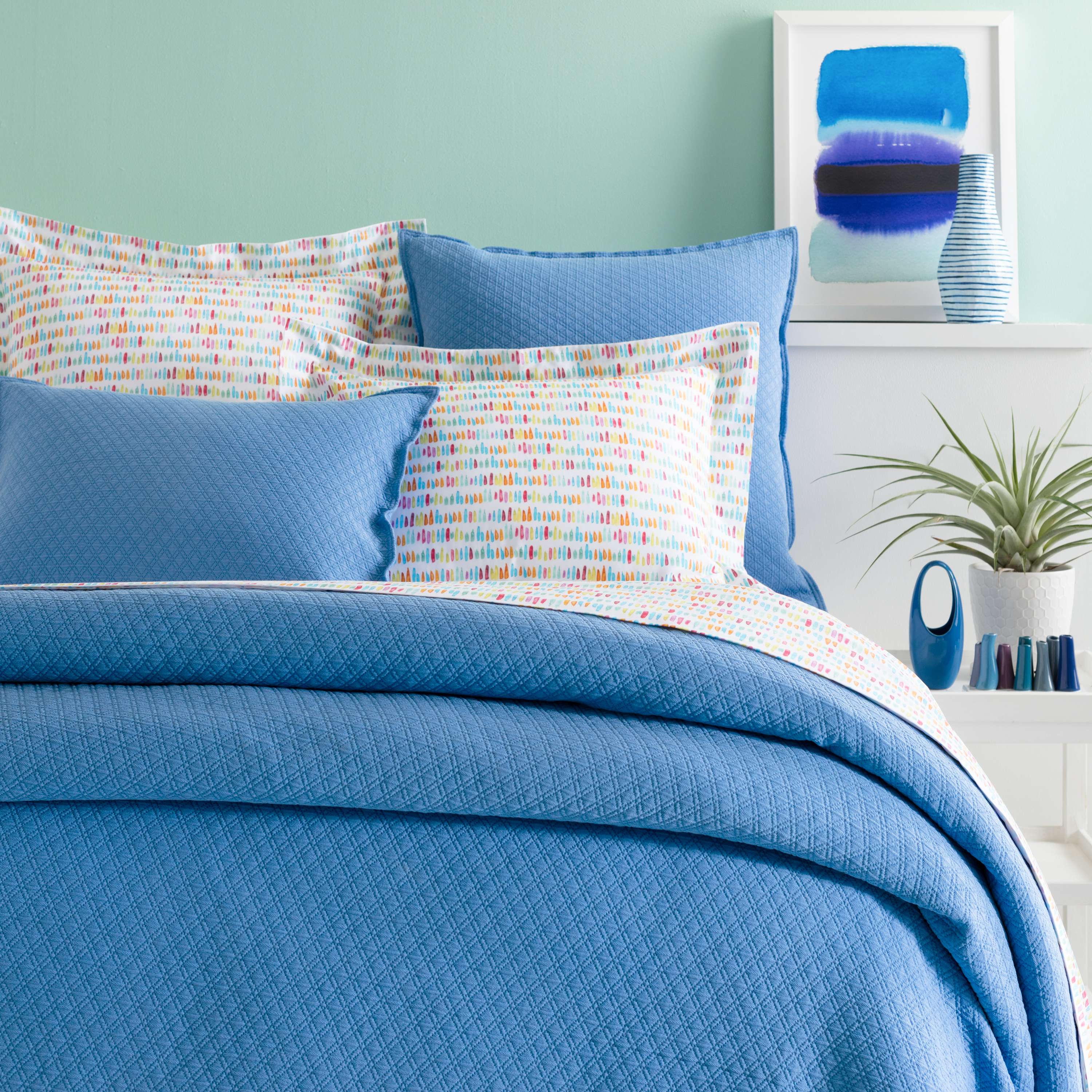 Diamond French Blue Matelassé Coverlet Pine Cone Hill