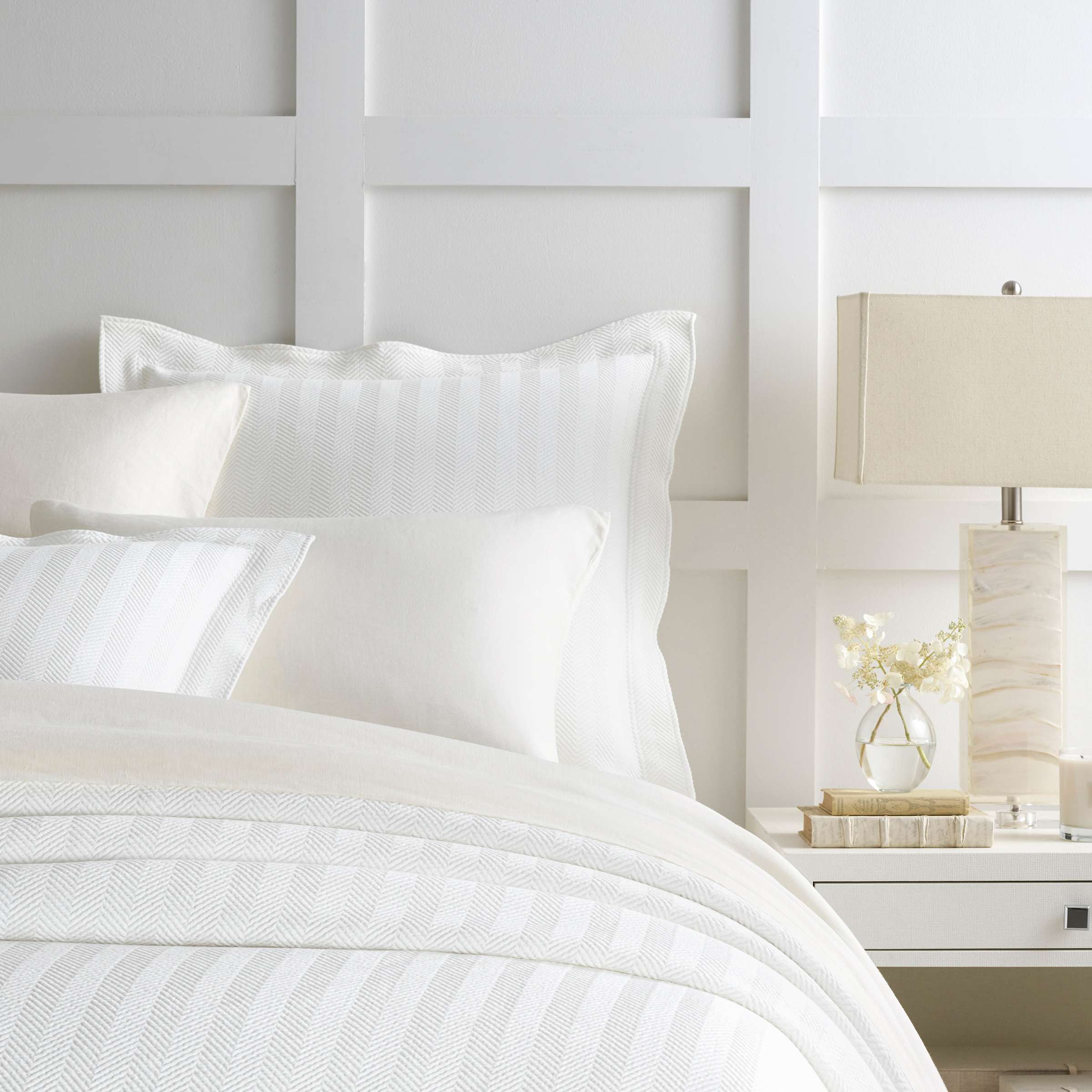 Herringbone White Matelassé Coverlet Pine Cone Hill