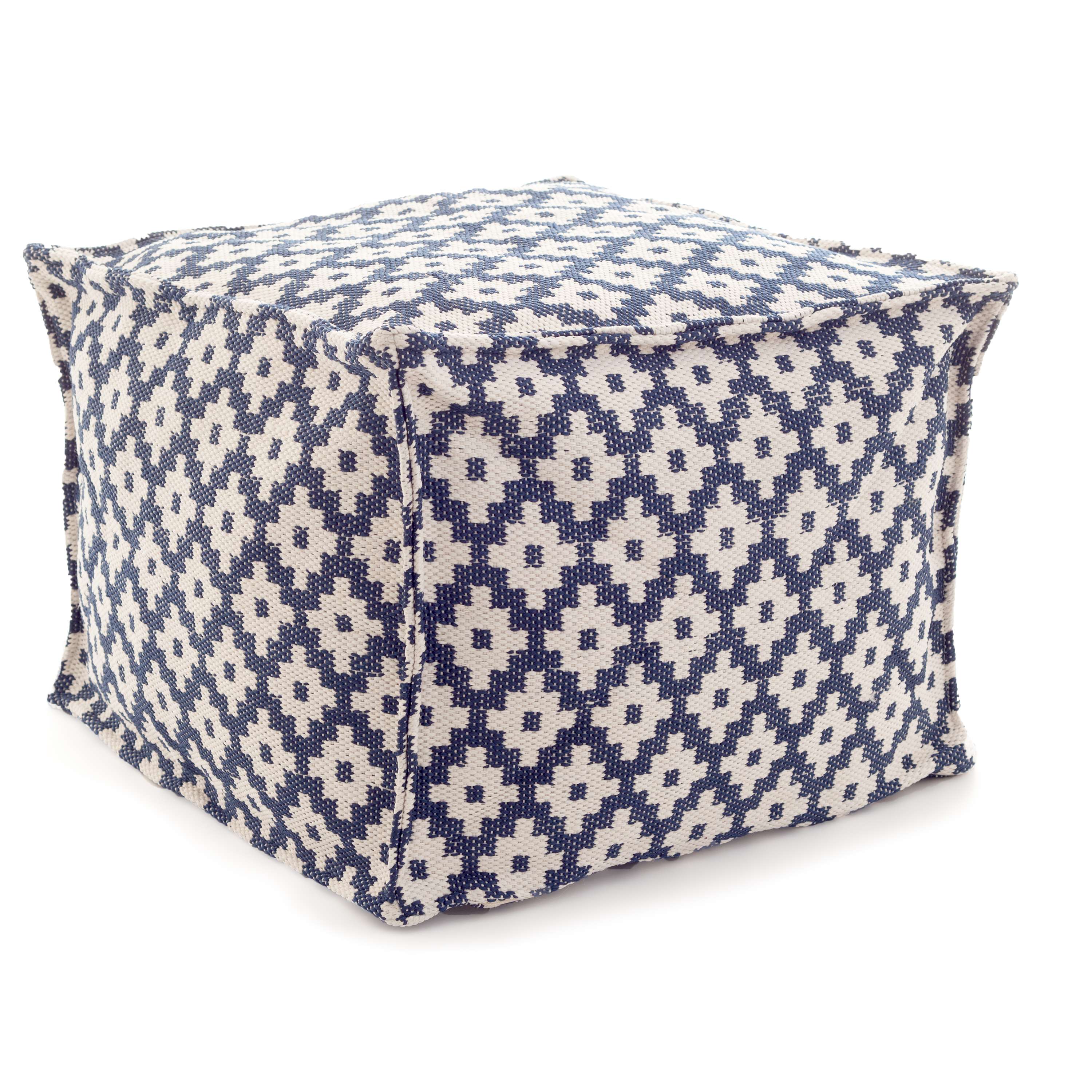 Samode Navy/Ivory Indoor/Outdoor Pouf Fresh American