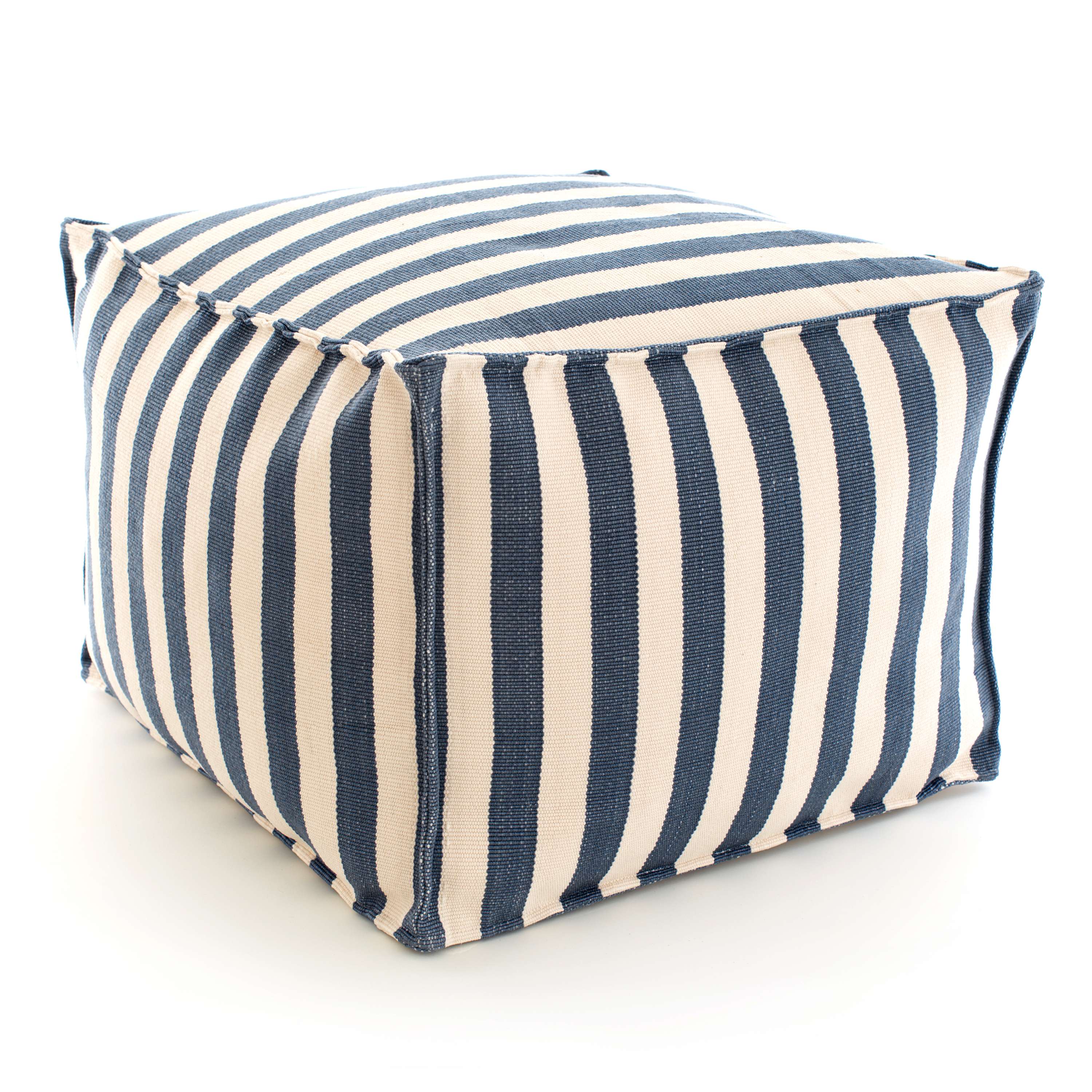 Trimaran Stripe Navy/Ivory Indoor/Outdoor Pouf Fresh American