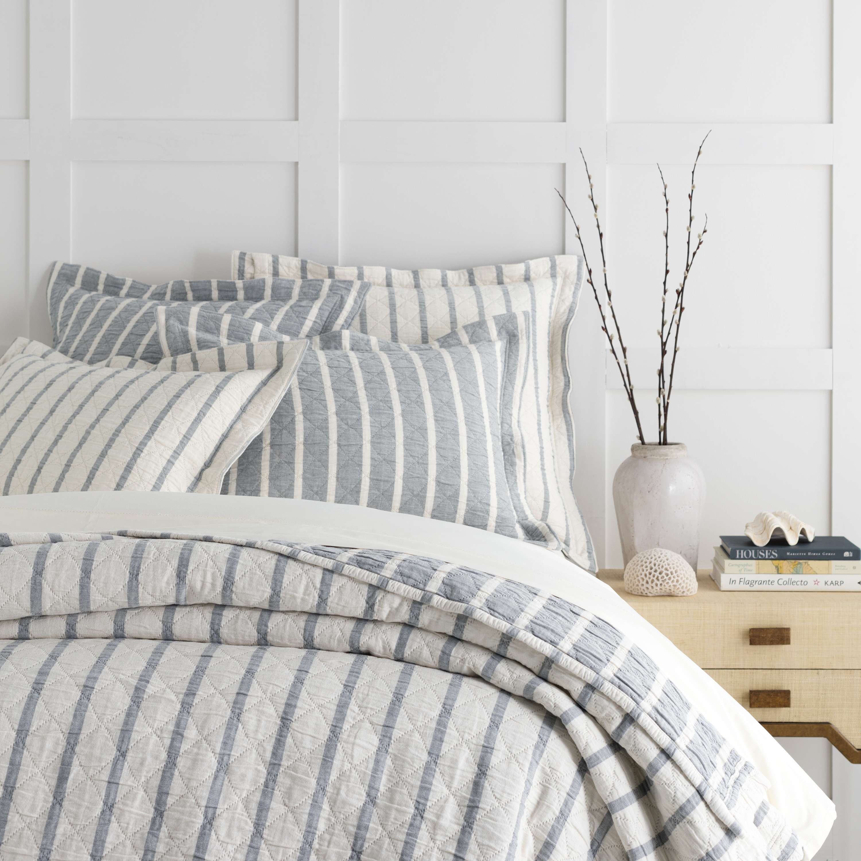 Wainscott Indigo Reversible Matelassé Coverlet Pine Cone Hill