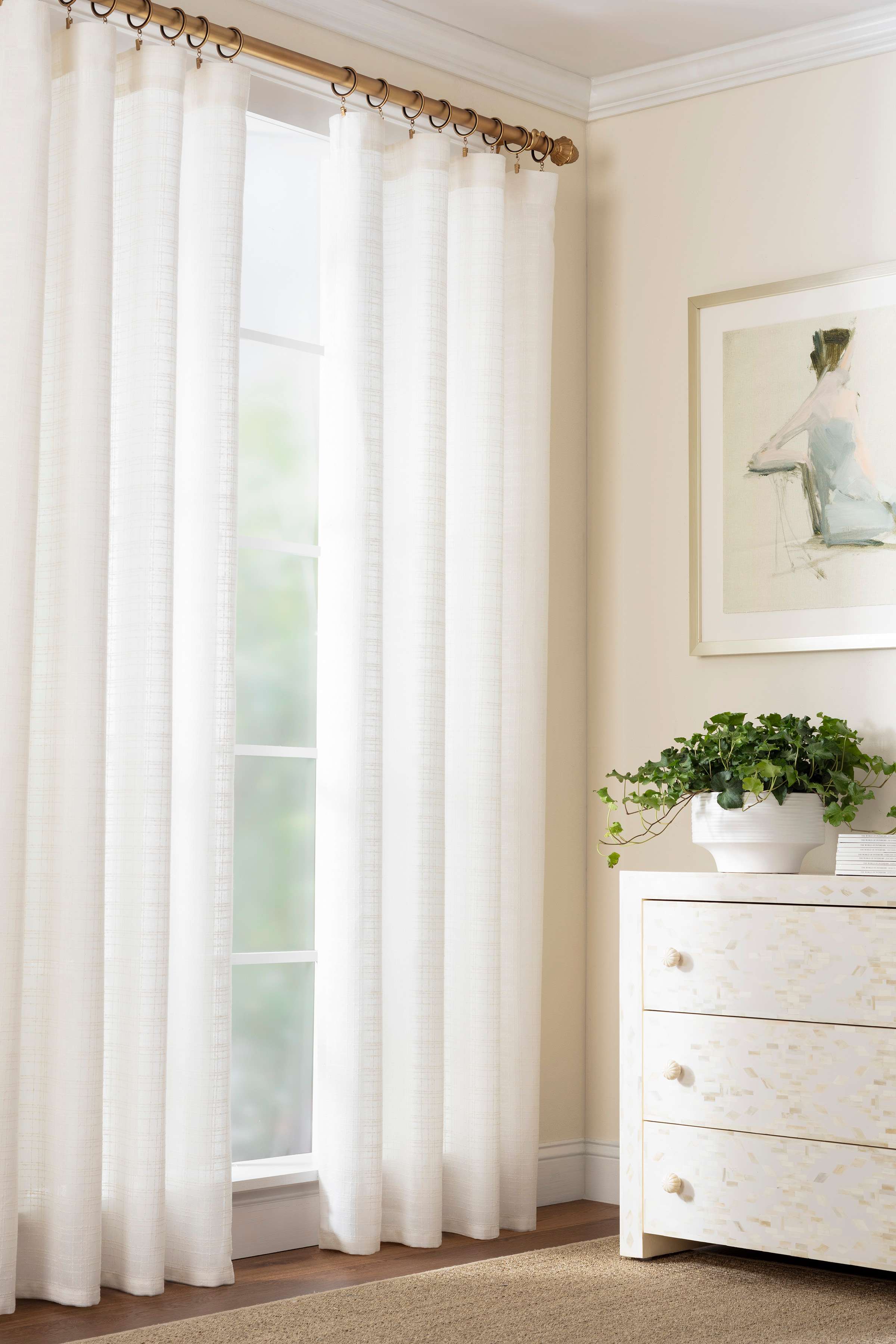 Textured Sheer Dove White Curtain Panel