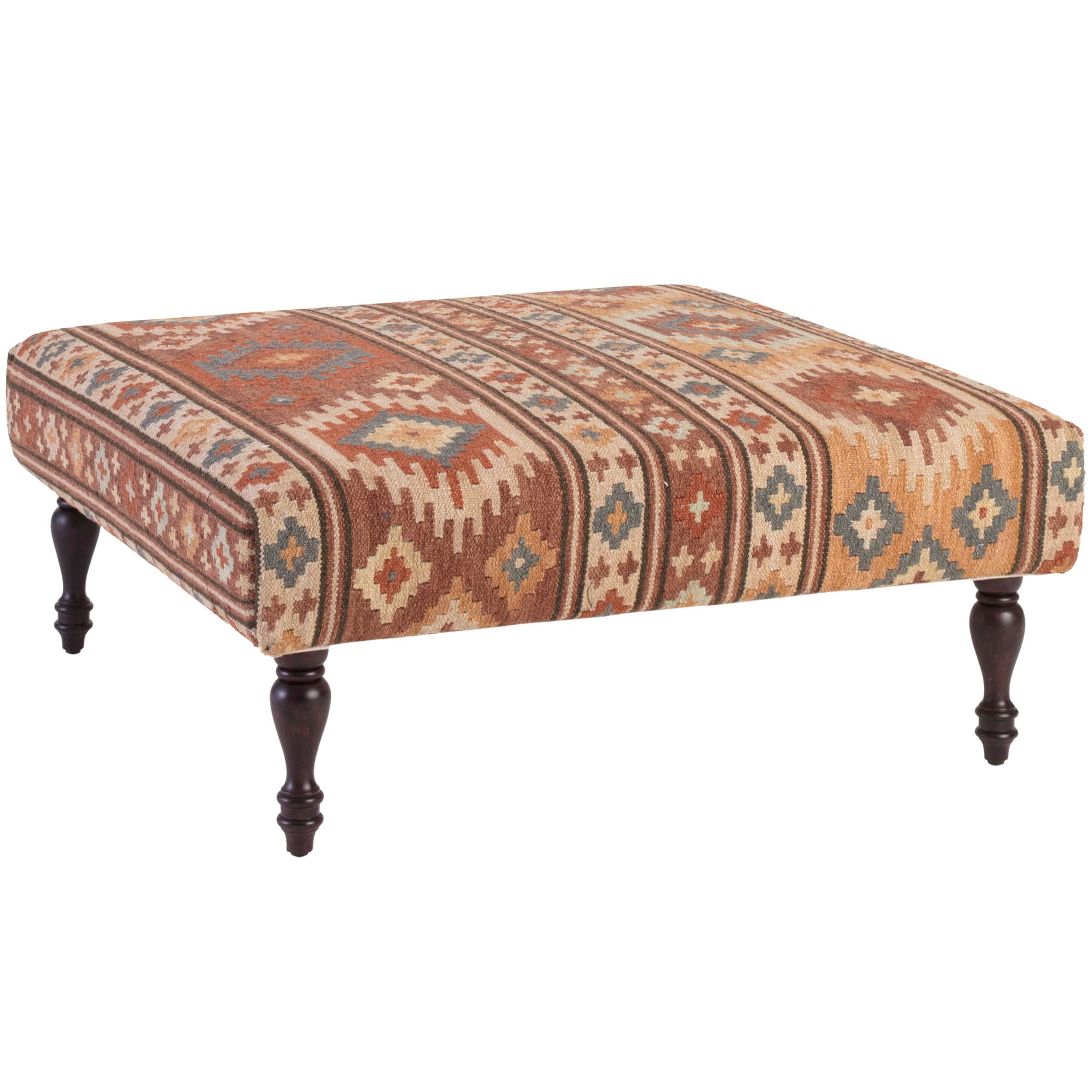 Canyon Kilim Turned Tobacco Leg Rug Ottoman The Outlet