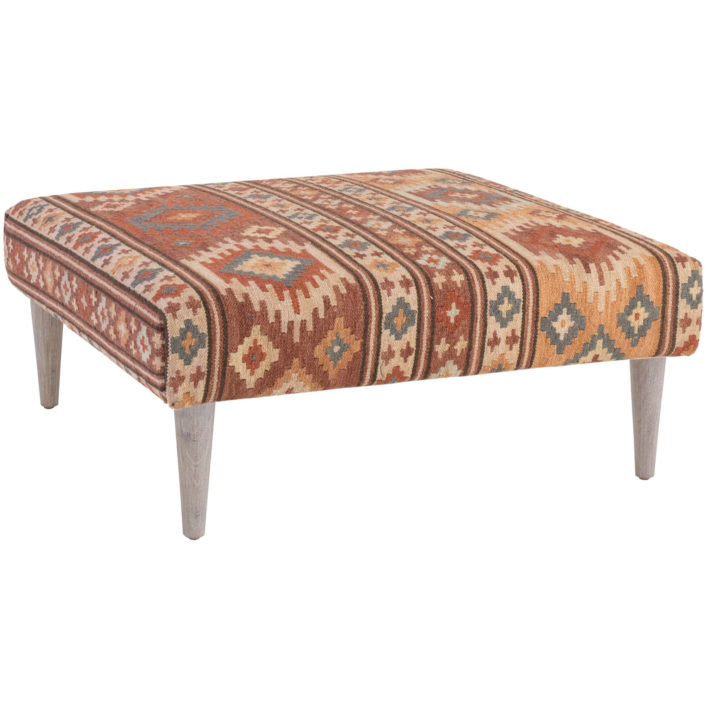 Canyon Kilim Tapered Cerused Oak Leg Rug Ottoman