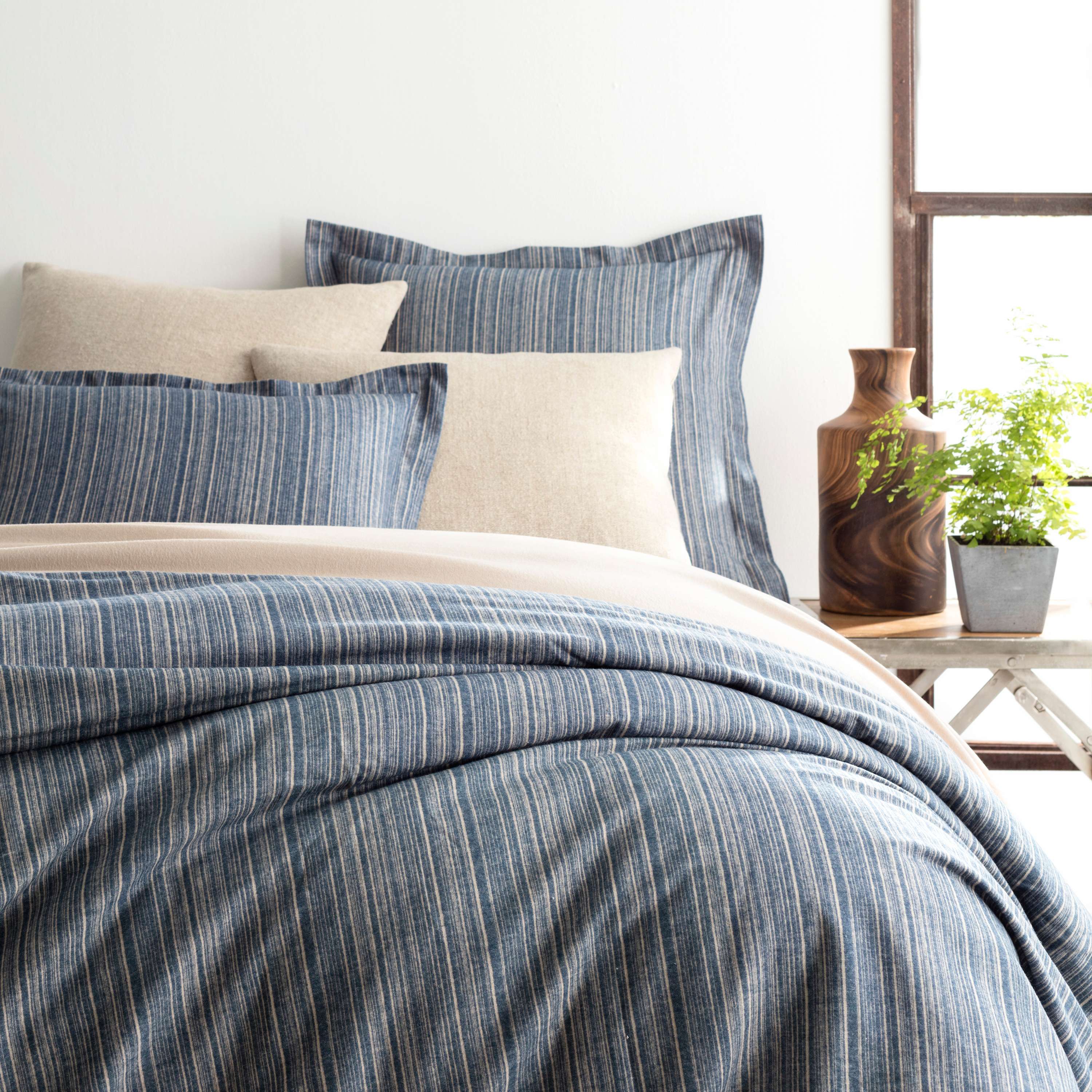 Cascade Stripe Flannel Blue Oatmeal Duvet Cover