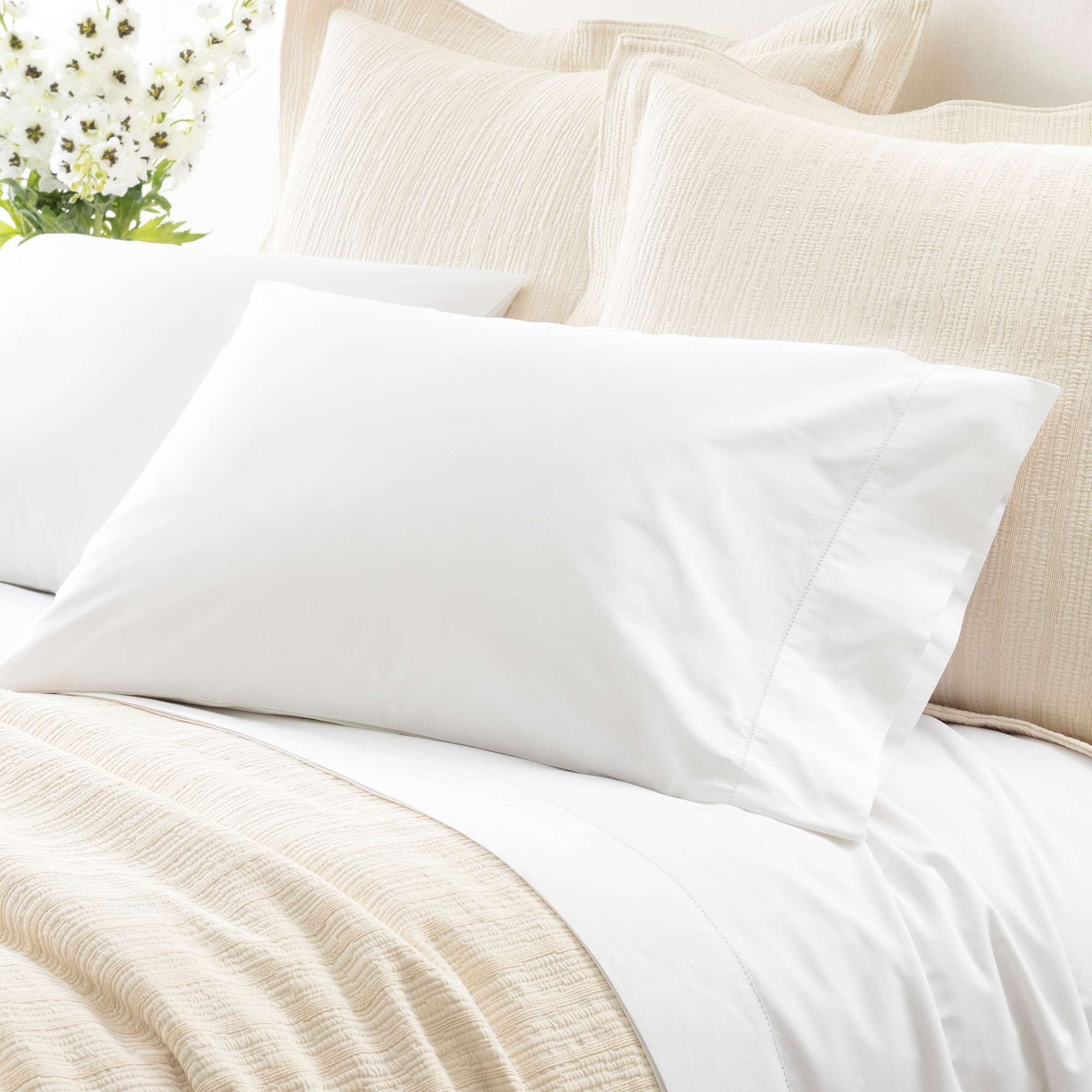 Classic Hemstitch White Pillowcases (Pair) Pine Cone Hill
