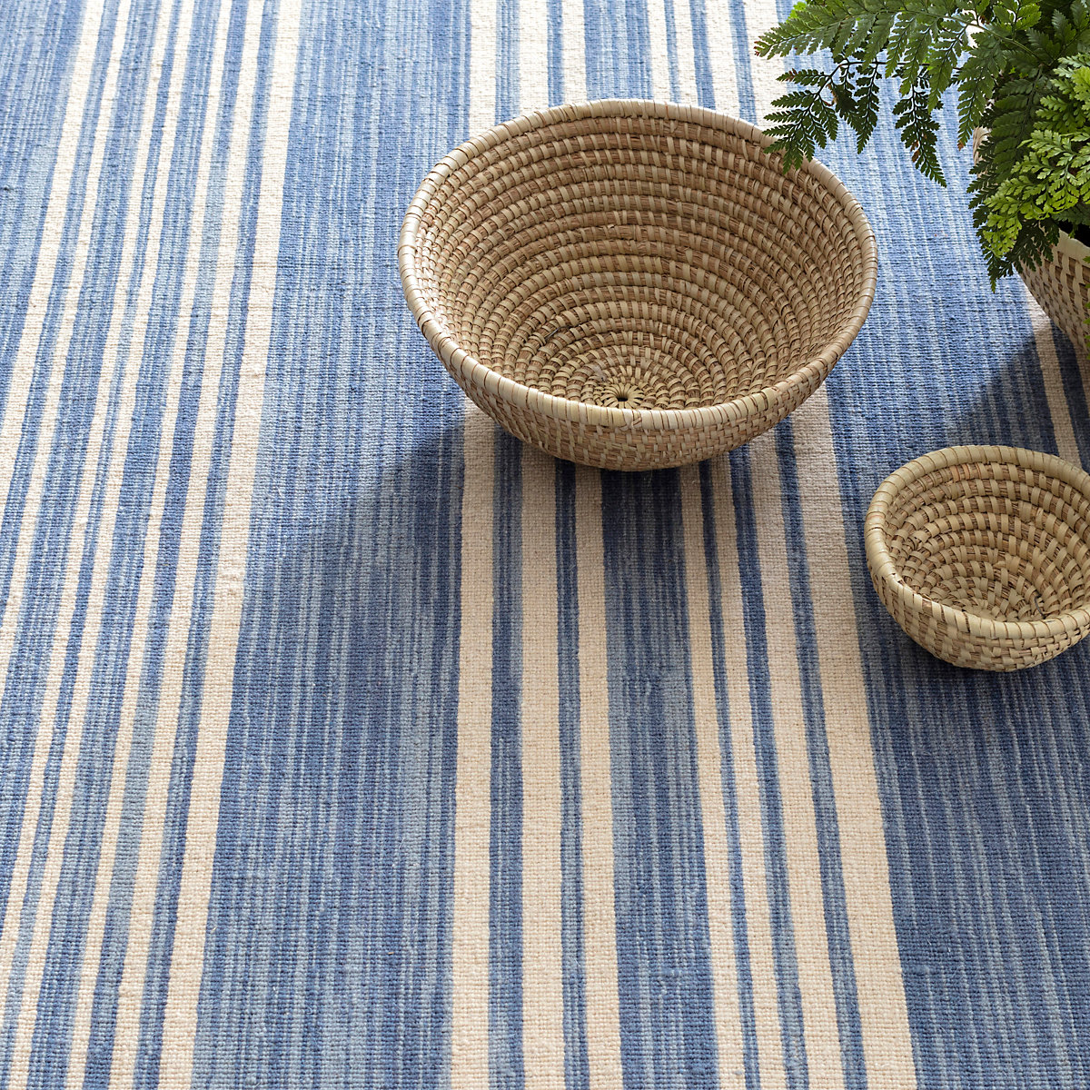 Cottage Stripe French Blue Wool Woven, Cottage Area Rugs Canada