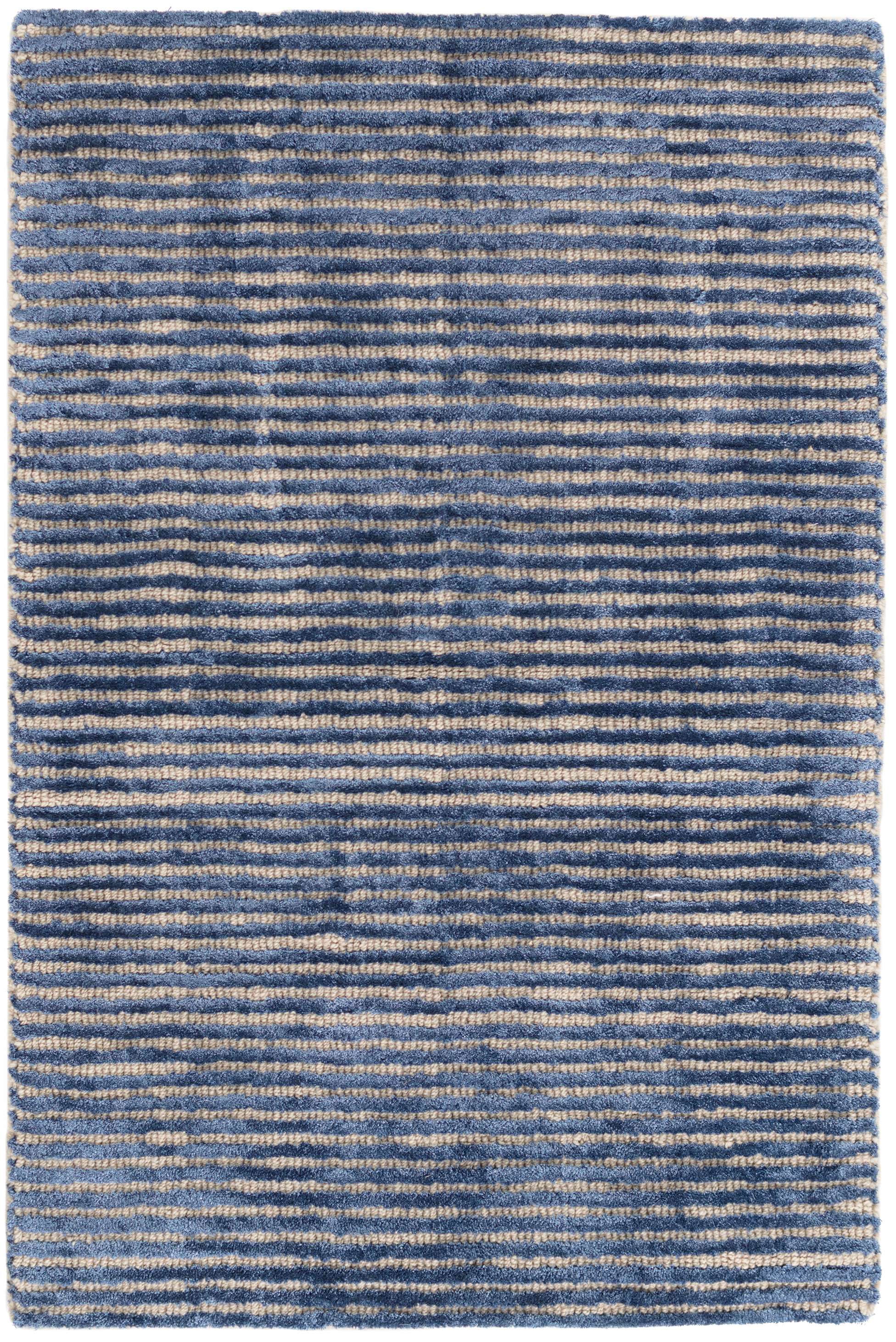 Cut Stripe Indigo Hand Knotted Wool/Viscose Rug Dash & Albert