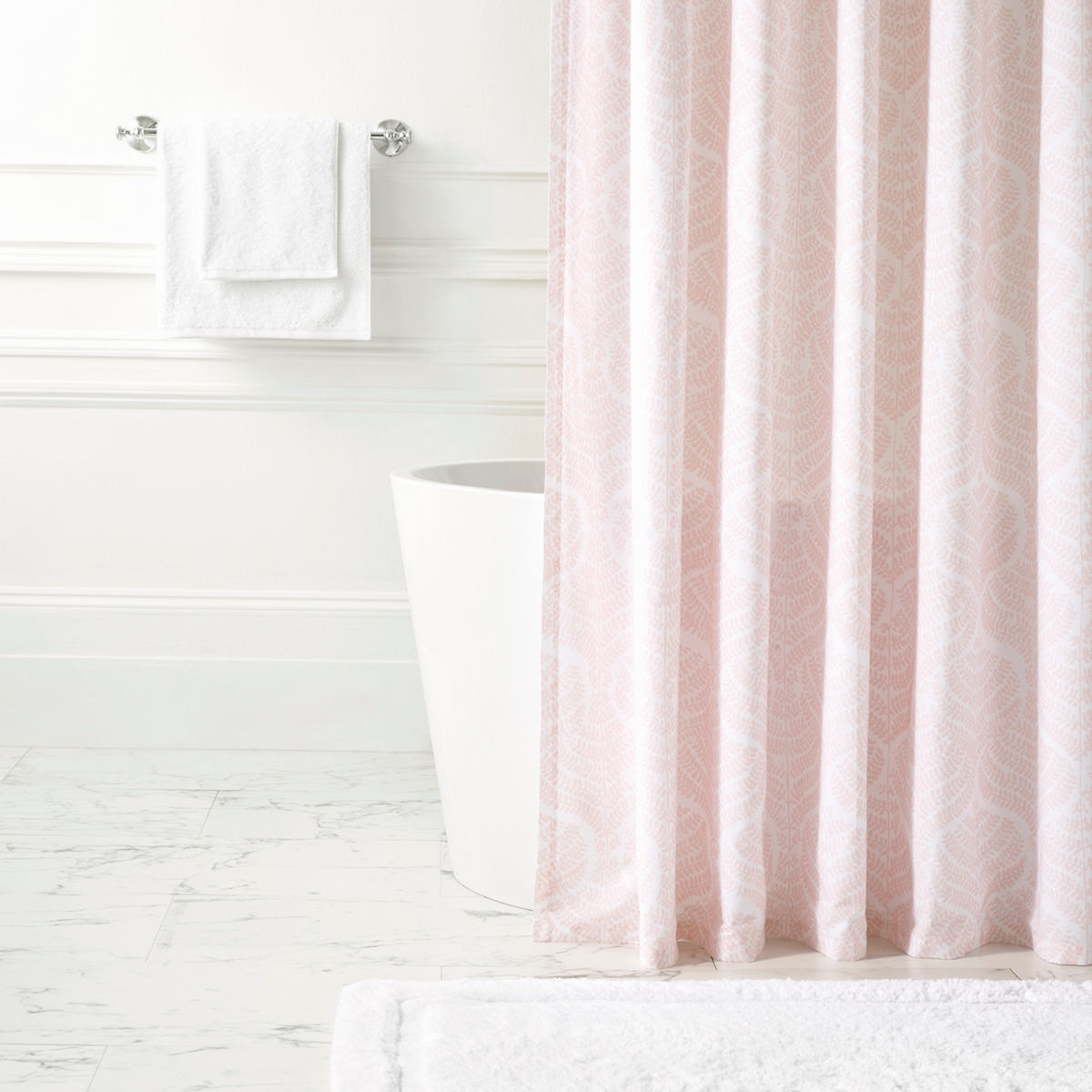Flora Soft Pink Shower Curtain Pine, White And Pale Pink Shower Curtain