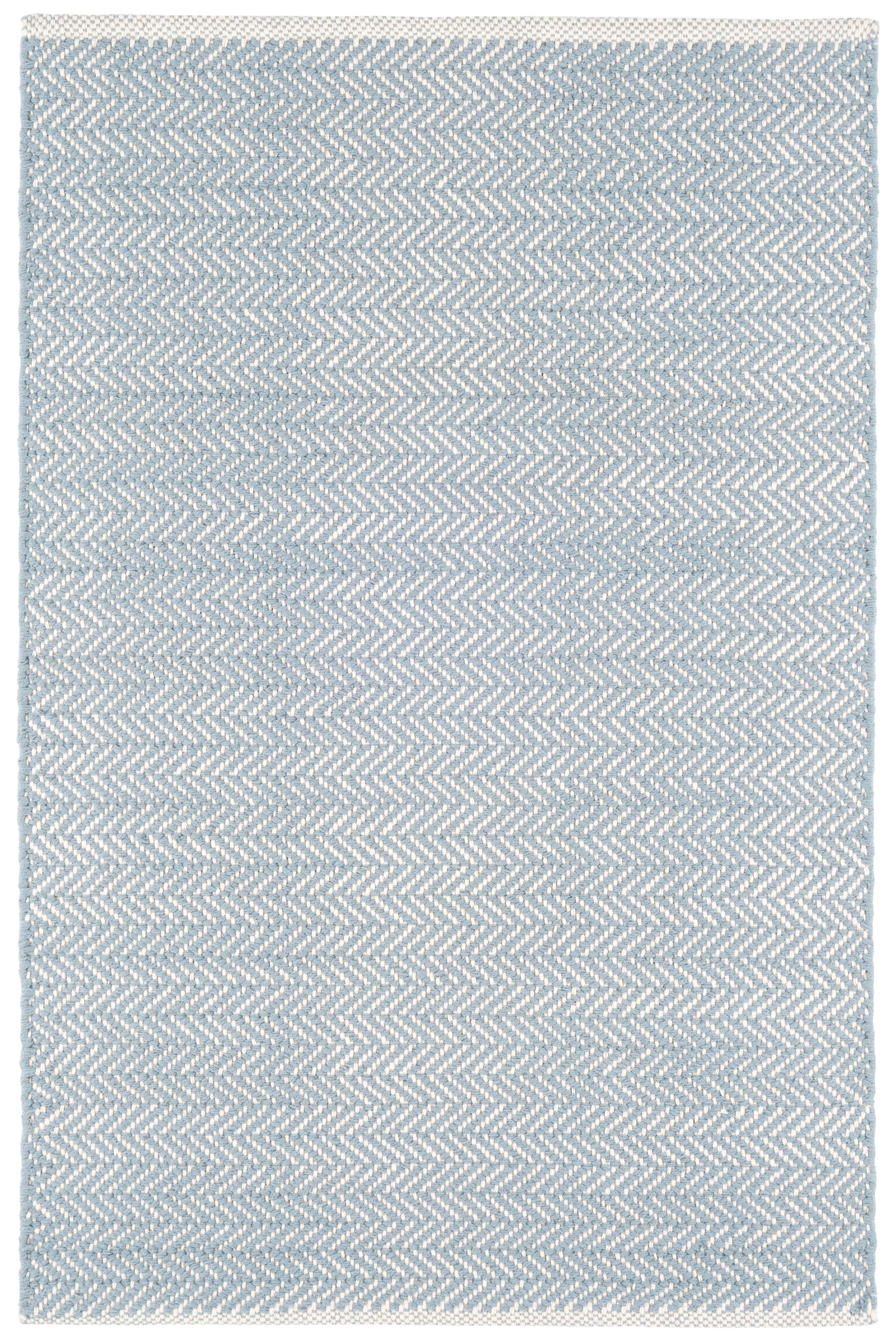 Herringbone Swedish Blue Woven Cotton Rug Dash Albert