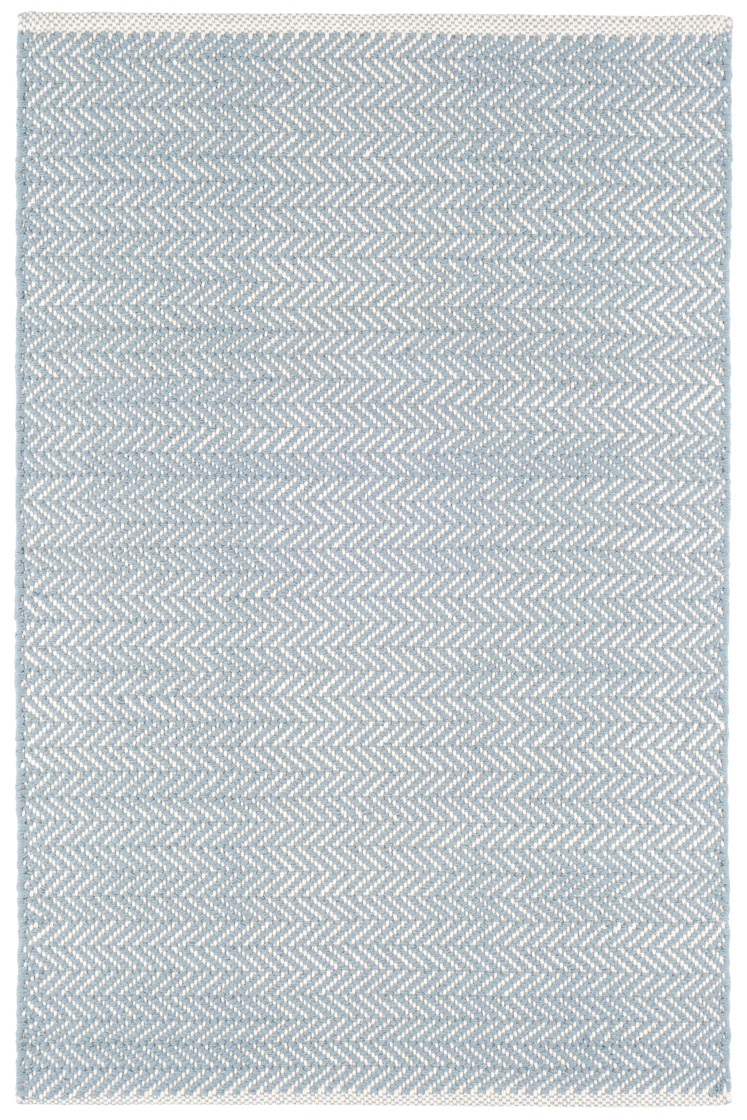 Herringbone Swedish Blue Woven Cotton Rug Dash Albert