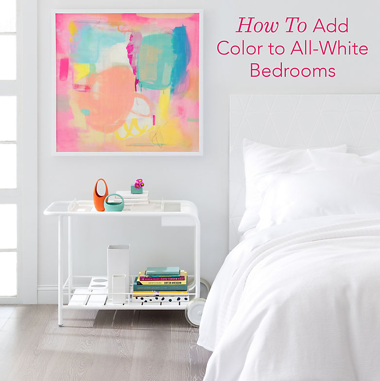 how to add pops of color to an all-white bedroom - fresh