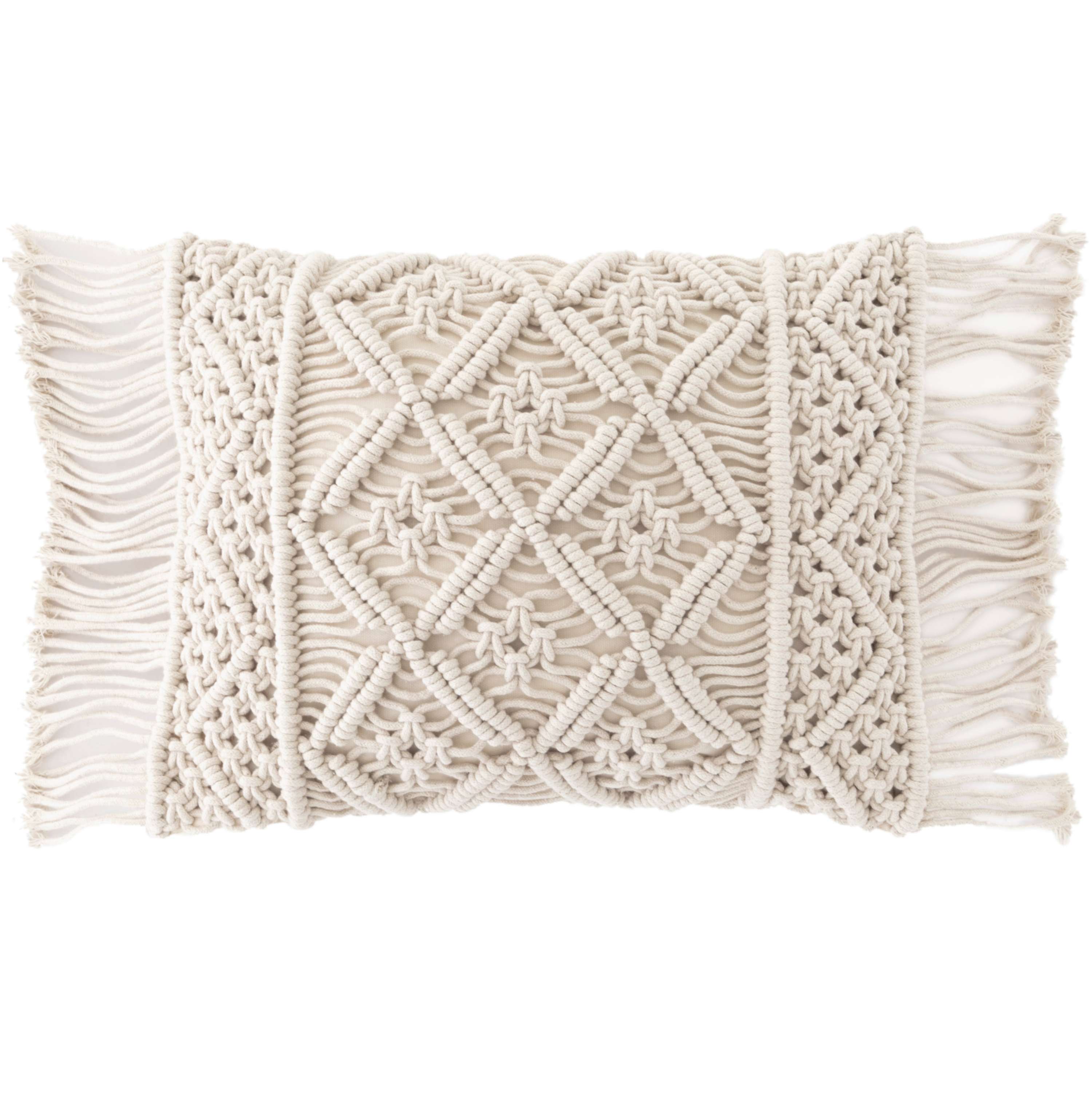 white macrame pillow