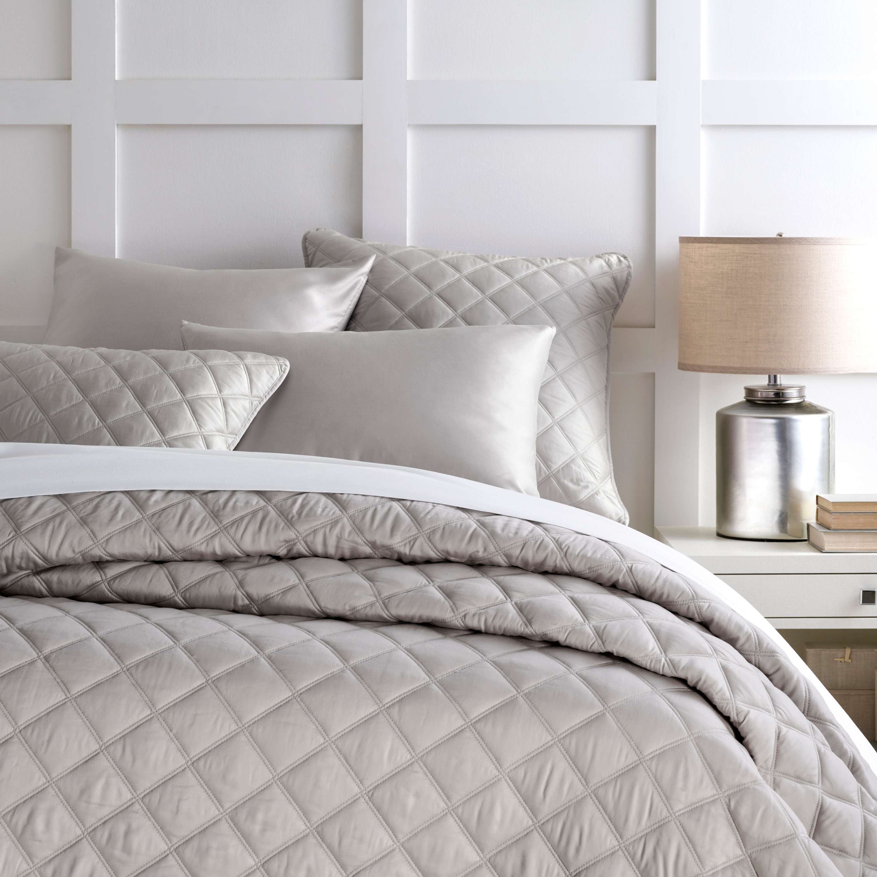 Quilted Silken Solid Grey Coverlet Pine Cone Hill
