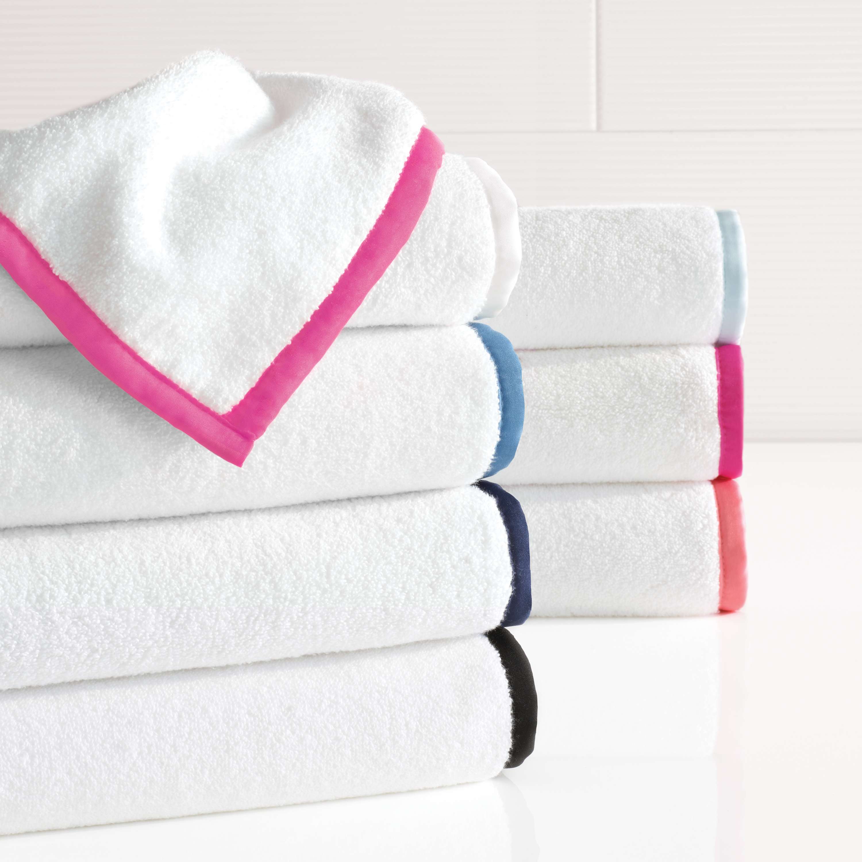 White towels with blue outlet trim