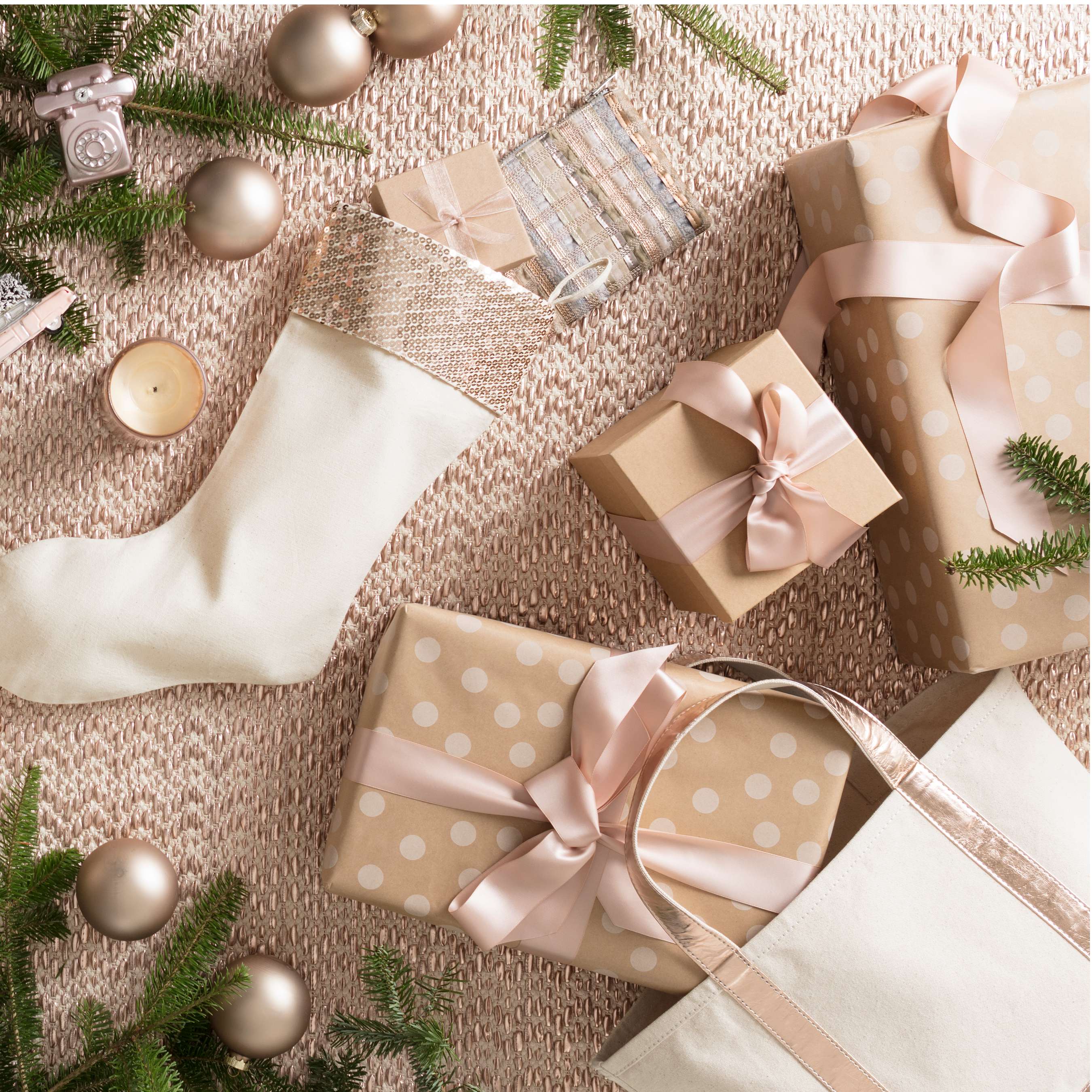 rose gold christmas wrapping