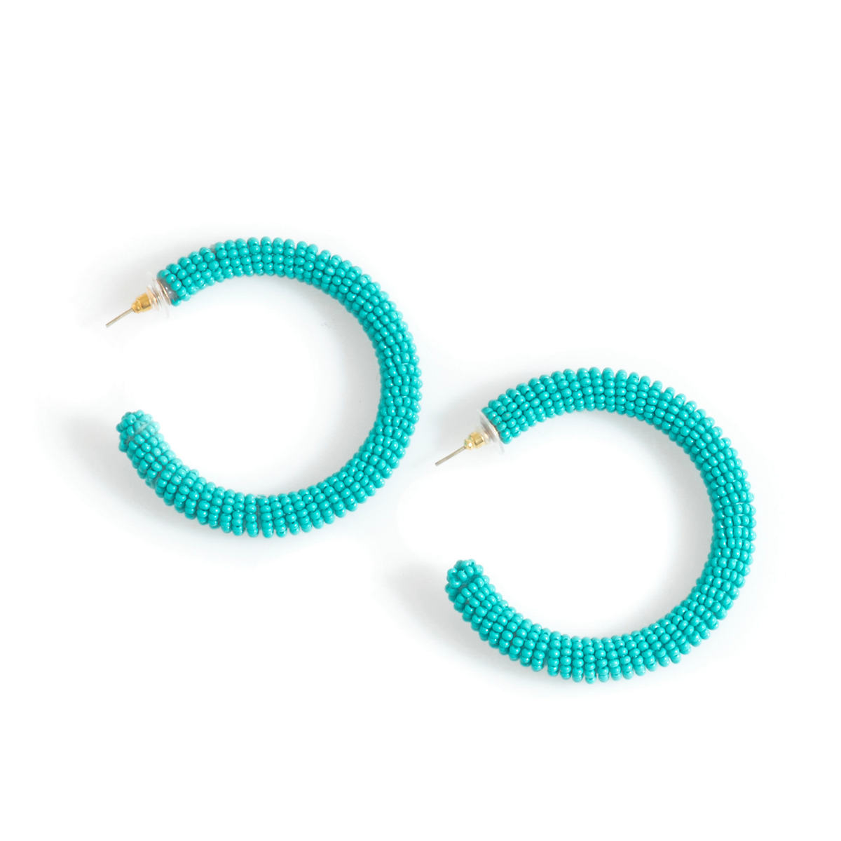 Turquoise Seed Bead Hoop Earrings