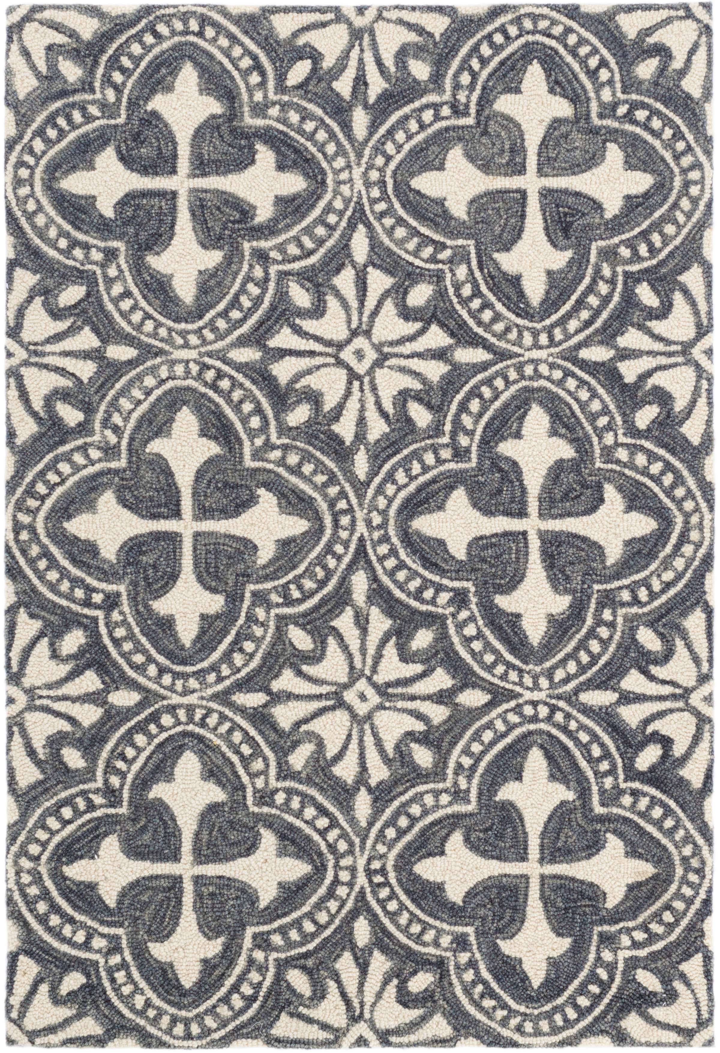 Vintage Tile Blue Micro Hooked Wool Rug The Outlet