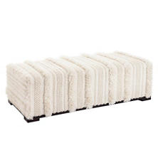 Zhara Stripe Ivory Upholstered Rug Bench